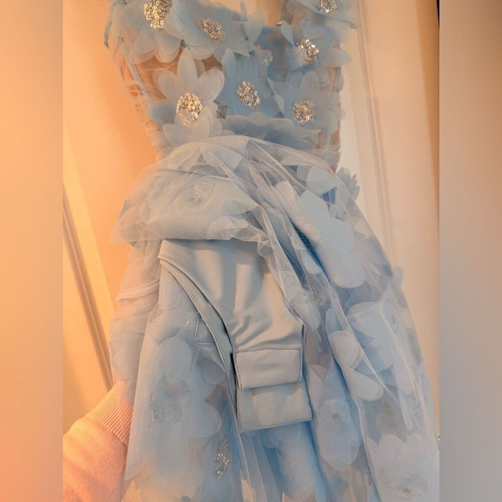 NWOT BRONX AND BANCO Rosalie Powder Blue Gown, wedding guest max dress - Picture 11 of 16